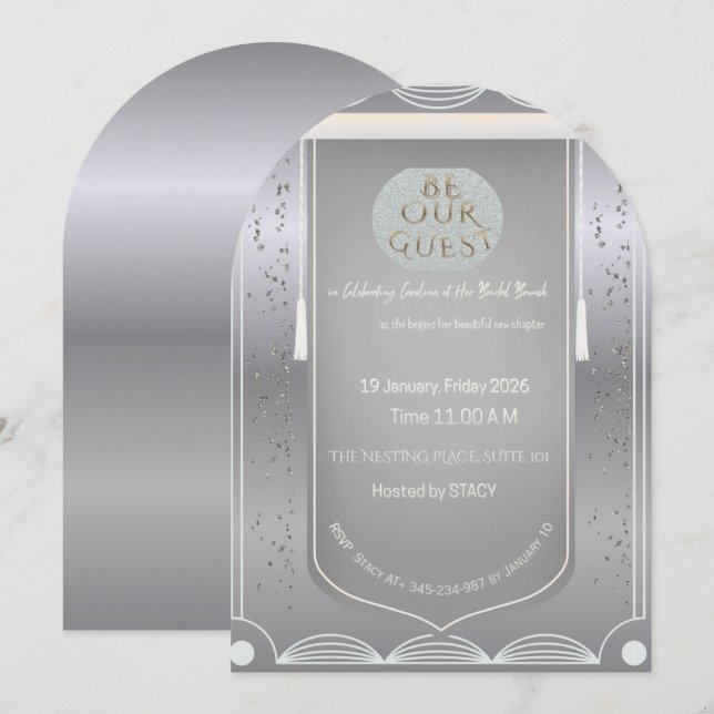 Carte d'invitation Elégante Argent Soyez notre inv (Devant / Derrière)