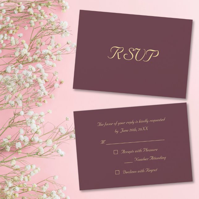 Carte d'invitation élégante de réponse de soirée é (Burgundy Gold Elegant Party RSVP Invitation Card)