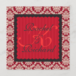 CARTE D'INVITATION ÉLÉGANTE EN DAMAS ROUGE POUR RE