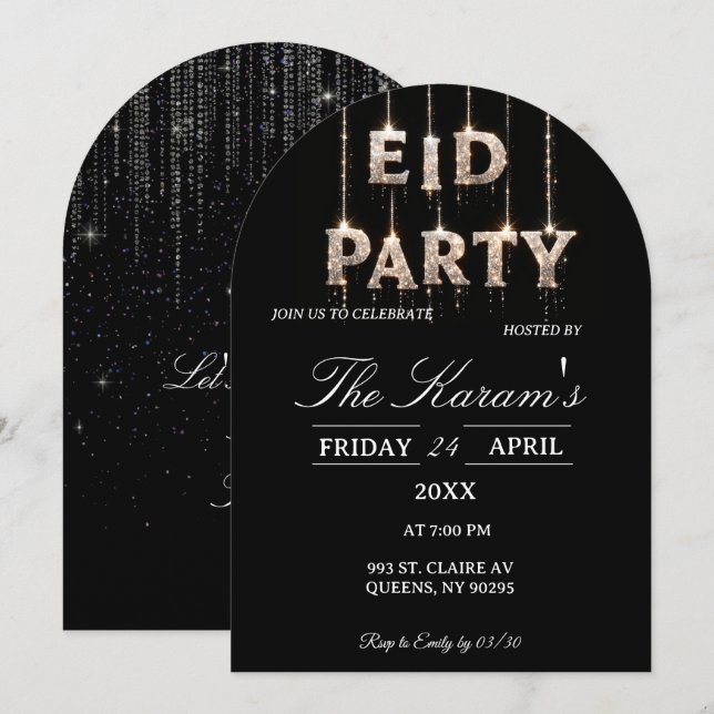 Carte d'invitation élégante et moderne pour la fêt (Devant / Derrière)