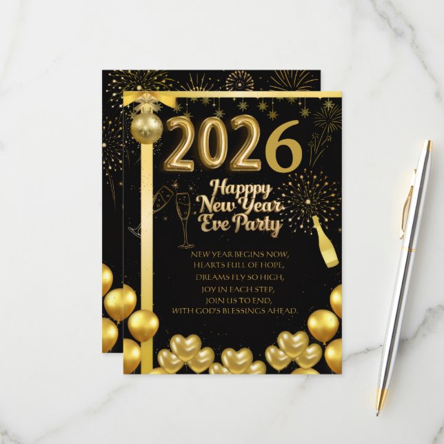 Carte d'invitation élégante pour la soirée du Nouv (Devant/Arrière en situation)