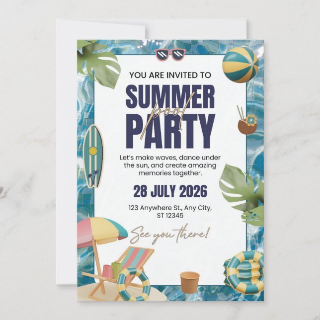 Carte d'invitation élégante pour une fête tropical (Devant)