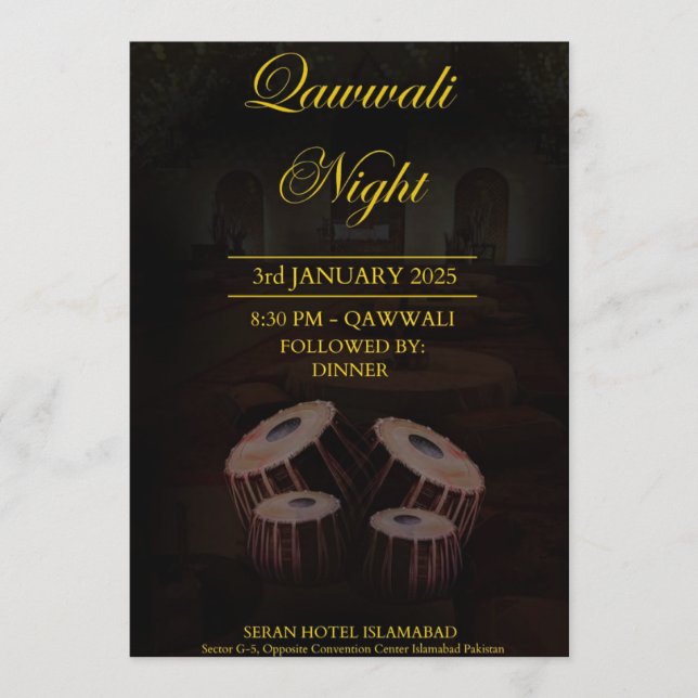 Carte d'invitation élégante pour une soirée Qawwal (Devant)