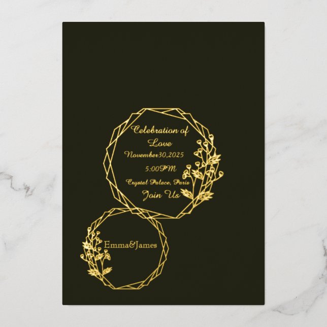 Carte d'invitation élégante vert olive foncé et or (Recto)