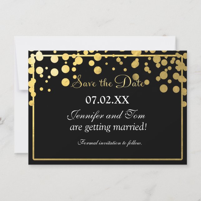 Carte d'invitation en noir avec confettis en feuil (Devant)