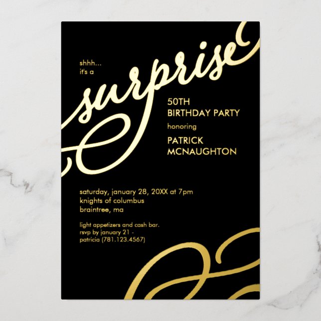 Carte d'invitation en papier d'aluminium noir et o (Recto)