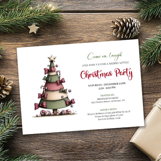 Carte d'invitation fantaisiste pour un arbre de fê (Whimsical festive tree modern holiday invitation)