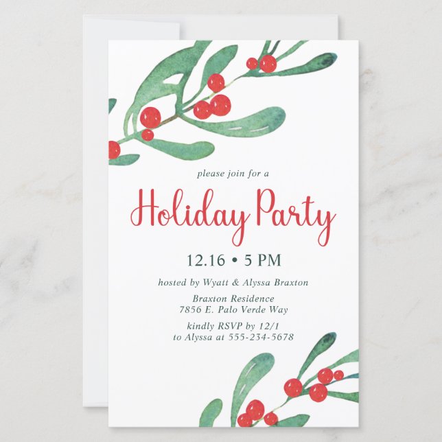 Carte d'invitation festive pour fête de Noël à bud (Devant)