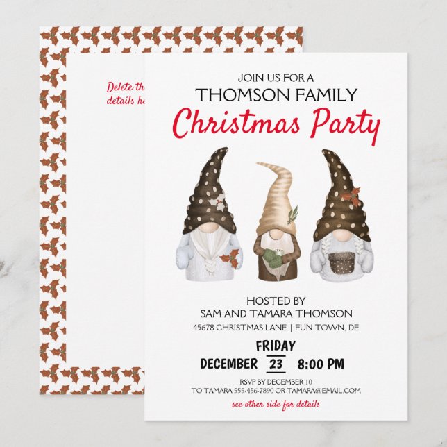 Carte d'invitation festive pour une fête de Noël a (Devant / Derrière)