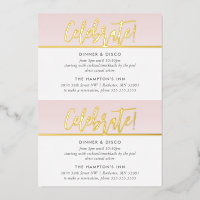 CARTE D'INVITATION FÊTE rose pâle pois dorés