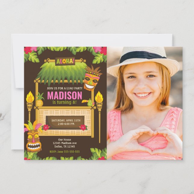 Carte d'invitation Fête Tropicale Aloha Fleurie (Devant)