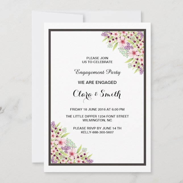 Carte d'invitation Fiançailles floral romantique (Devant)