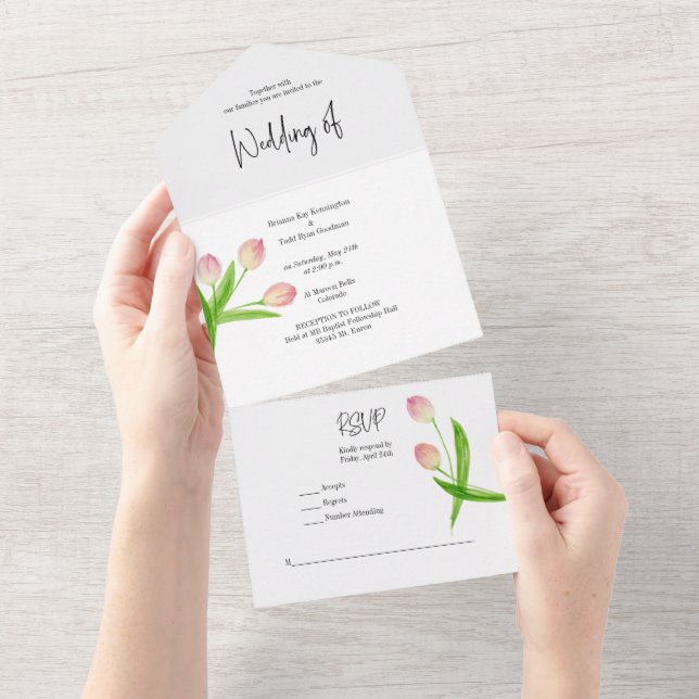 Carte d'invitation Fleur d'eau rose tout-en-un Tul (Déchirure)