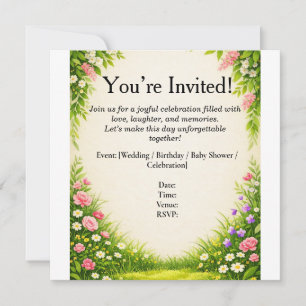 Carte d'invitation Fleur et Feuille