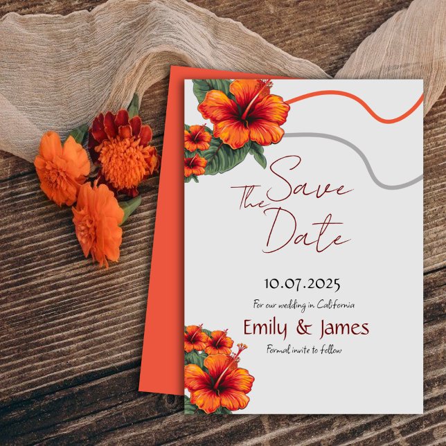 Carte d'invitation Fleurs Orange Enregistrez la da (Créateur téléchargé)