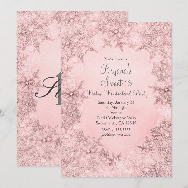 Carte d'invitation Flocons de neige rose pastel Me (Devant / Derrière)
