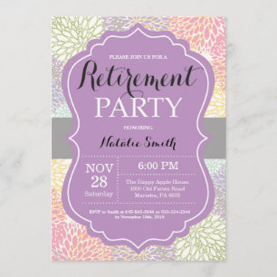 Carte d'invitation Floral Retirement Party Purple