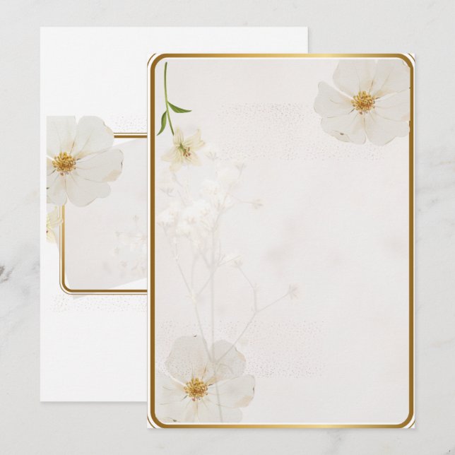 Carte d'invitation florale blanche élégante | Mini (Devant / Derrière)