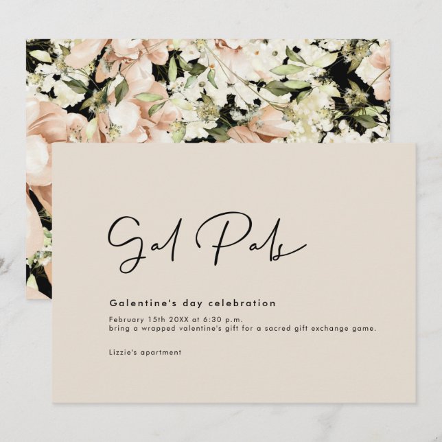 Carte d'invitation florale de la Saint-Galentin (Devant / Derrière)