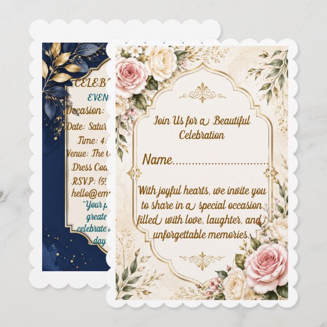 Carte d'invitation florale élégante (Devant / Derrière)