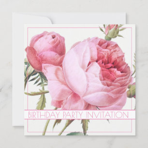 CARTE D'INVITATION FLORALE ROSE vintage