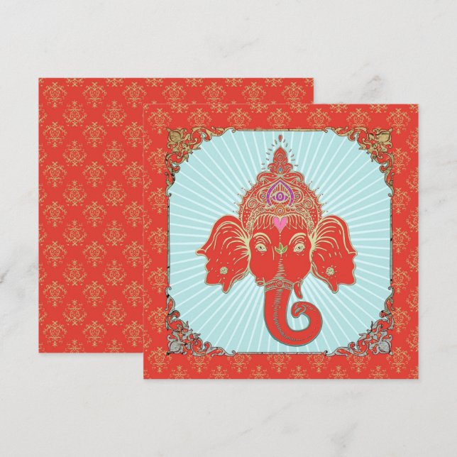 Carte d'invitation GANESHA Dieu Indien (Devant / Derrière)