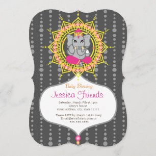 Carte d'invitation Ganesha fille Baby shower 5" x