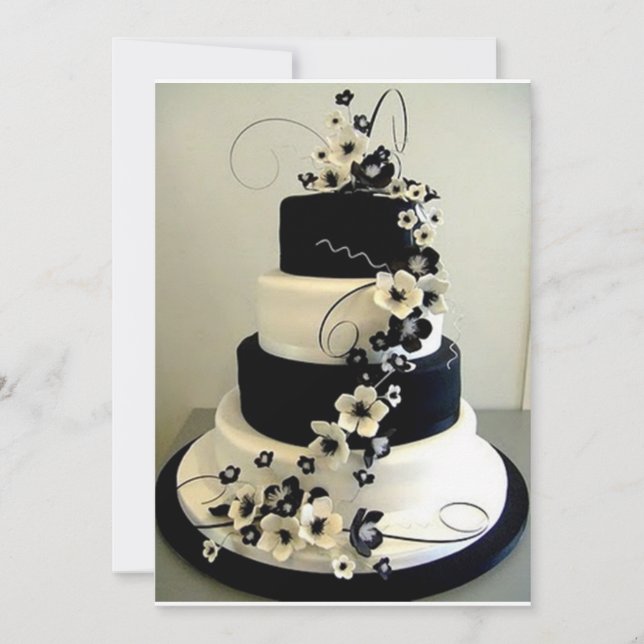 CARTE D'INVITATION "GÂTEAU DE MARIAGE NOIR ET BLAN (Devant)