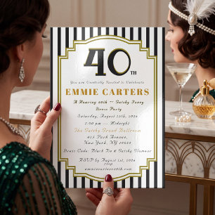 Carte d'invitation Gatsby 40ème anniversaire tenue