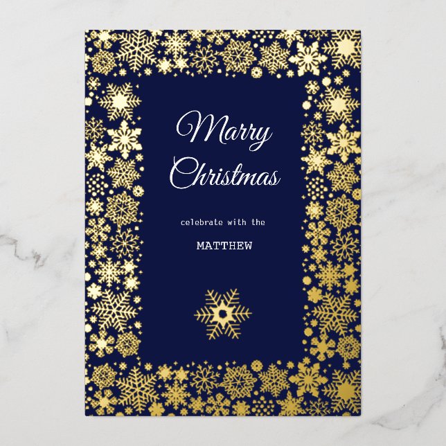 Carte d'invitation Gold Snowflake Frame Holiday (Recto)
