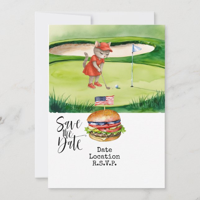Carte d'invitation Golf 4 juillet Chat enregistrer (Devant)
