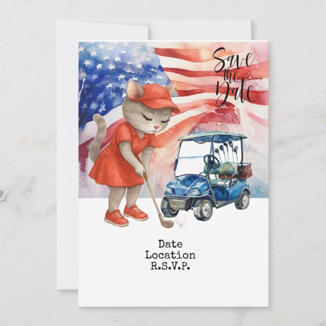 Carte d'invitation Golf 4 juillet Chat enregistrer (Devant)