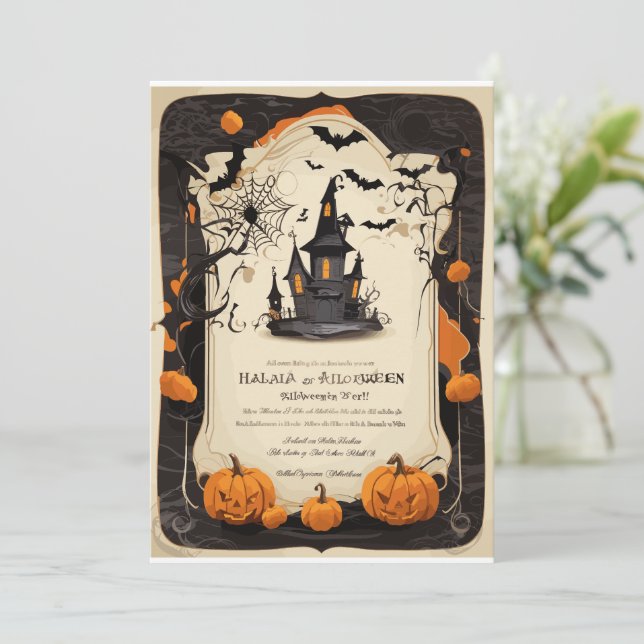 Carte d'invitation Halloween ancienne et moderne (Debout devant)