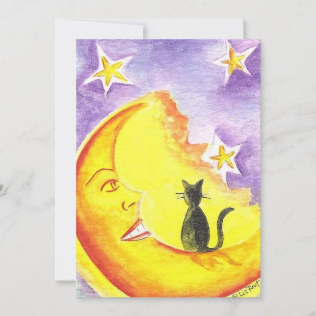 Carte d'invitation Halloween Chat et Lune par Liz  (Devant)
