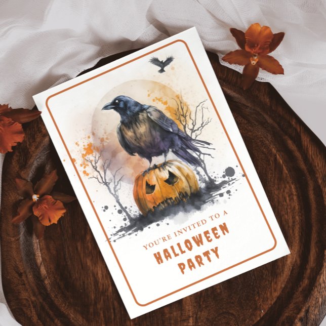 Carte d'invitation Halloween Crow Watercolor (Créateur téléchargé)