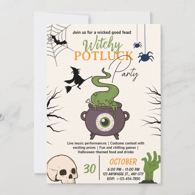 Carte d'invitation Halloween Potluck Party (Devant)