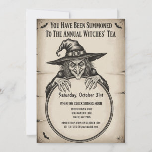 Carte d'invitation Halloween vintage   Sorcière