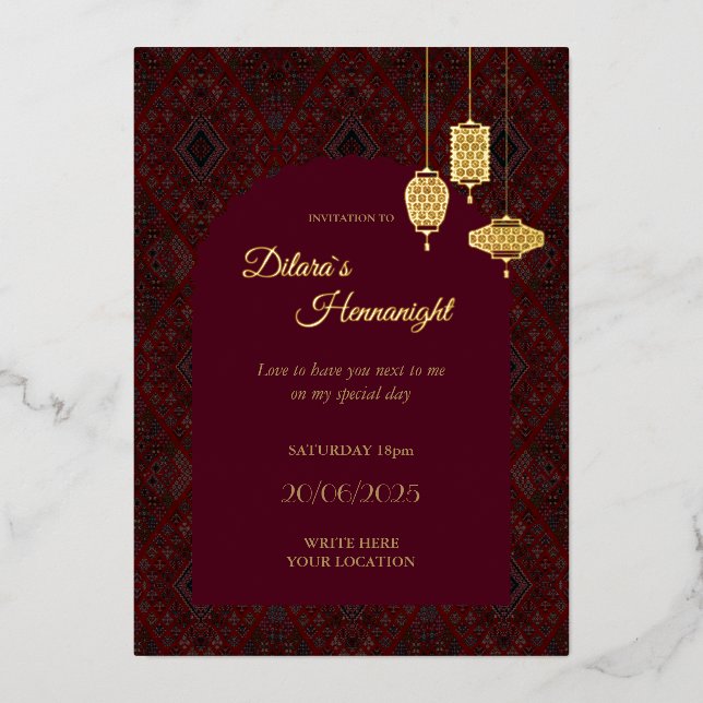 Carte d'invitation Henna de style oriental (Recto)