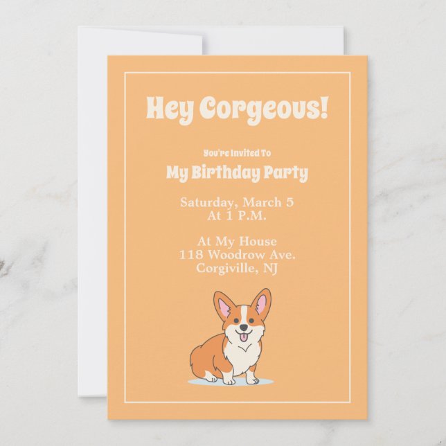 Carte d'invitation "Hey Corgeous" Cute Corgi perso (Devant)