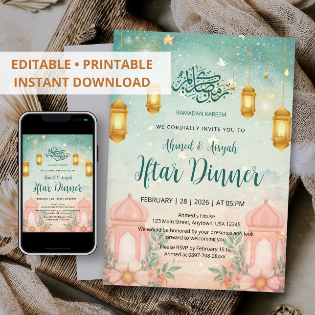 Carte d'invitation Iftar Magique Aquarelle Sarcell (Créateur téléchargé)