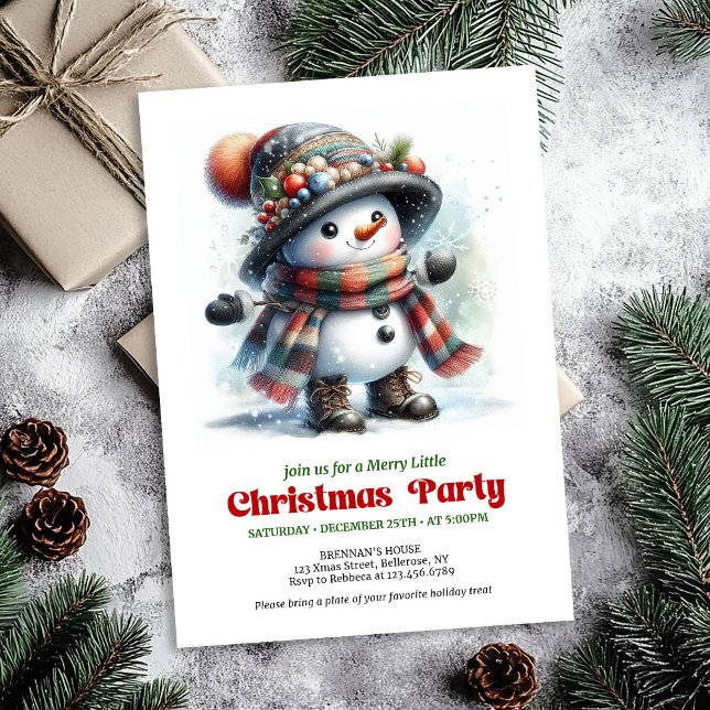 Carte d'invitation imprimable traditionnelle de bo (Traditional cartoon snowman party invite joyful printable

)