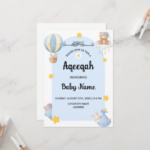 Carte d'invitation Instant Blue Aqeeqah Aqiqah