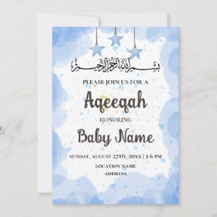 Carte d'invitation Instant Blue Aqeeqah Aqiqah