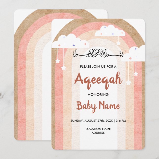 Carte d'invitation Instant Boho Rainbow Aqeeqah Aq (Devant / Derrière)