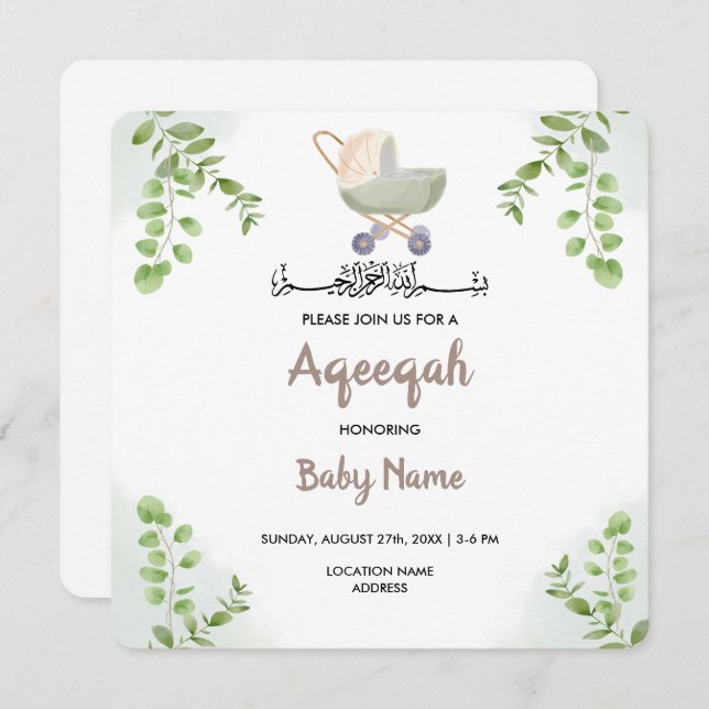 Carte d'invitation Instantanée Aqeeqah Aqiqah de s (Devant / Derrière)