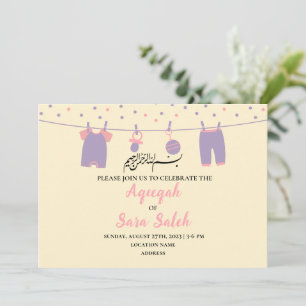Carte d'invitation instantanée de fille Aqiqah jau