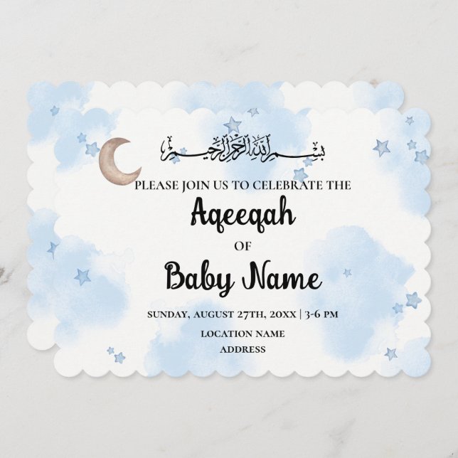 Carte d'invitation Instantanée Editable Aqeeqah Aq (Devant / Derrière)