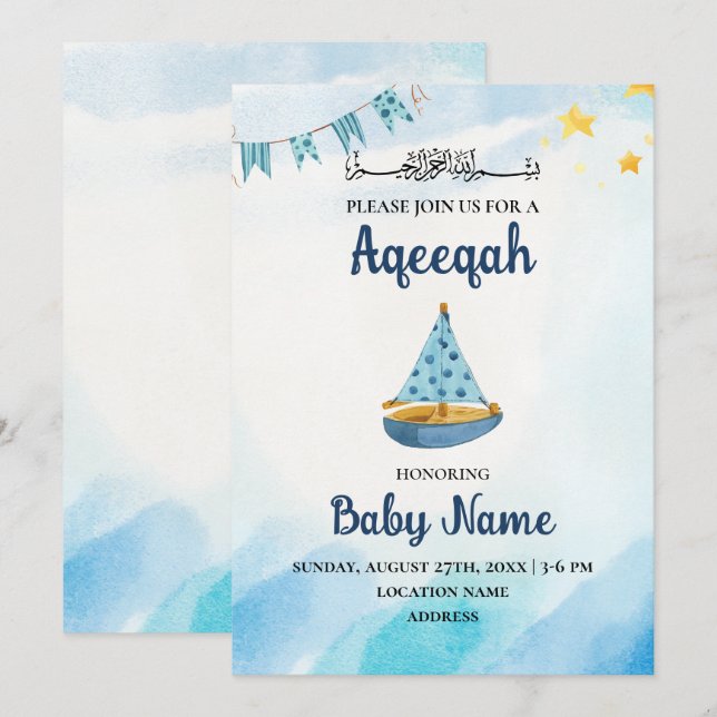 Carte d'invitation instantanée modifiable Aqeeqah  (Devant / Derrière)