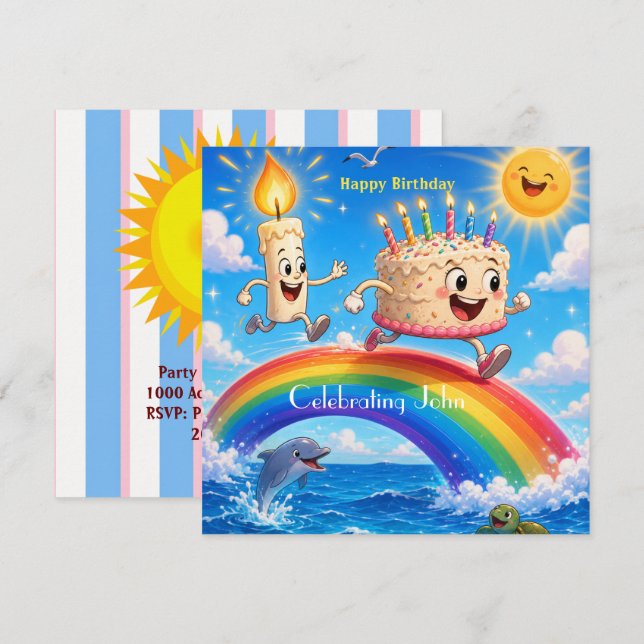 Carte d'invitation Joyeux Anniversaire Gâteau arc- (Devant / Derrière)