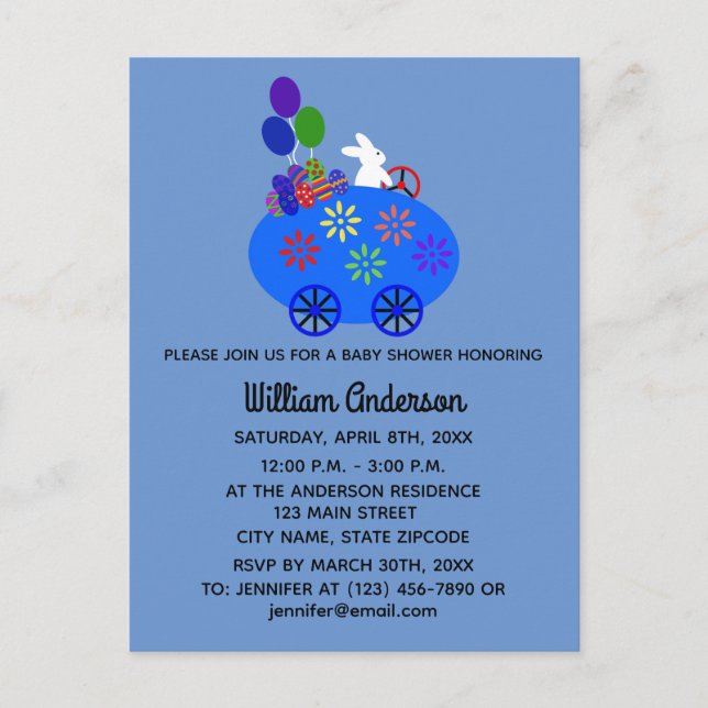 Carte d'invitation Lapin de Baby Shower Œuf Voitur (Devant)
